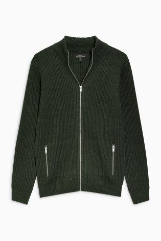 Green Zip Through Funnel Sweater